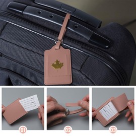 4 Pack Luggage Tag, Anyos PU Leather Travel Bag Labels Suitcase Baggage Tags with Name ID Card Privacy Protection (Pink)