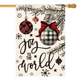 AVOIN colorlife Joy To The World Christmas House Flag 28x40 Inch Double Sided Outside, Holly Ornament Baubles Festive Holiday Yard Outdoor Flag