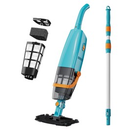 LVKE L2 Cordless Handheld Pool Vacuum for Above Ground Pool with Telescopic Pole, Strong Suction Power, 1H Runtime, High-Efficiency Screen & Fine Sponge, Ideal for Deep Pool Cleaning, Blue