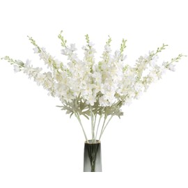 ICBOX 8PCS White Delphinium Artificial Flowers Larkspur Fake Flowers 33.5in Long Stem Faux Silk Flowers Bulk for Tall Vase for Home Wedding Floral Arrangement Centerpiece Table Decorations (White)