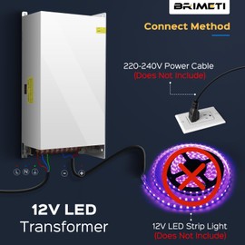 Switching Power Supply 12V 600W, BRIMETI LED Driver Transformer AC 120V to 12V DC 50A Low Voltage Converter Constant Voltage Adapter for Indoor LED Strip Light Cabinet Lights