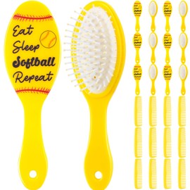 Jingmore 24 Pcs Softball Mini Hair Brushes for Girls Bulk Gifts for Team Girls Accessories Travel Detangling Hair Brushes and Bristles Plastic Combs Set for Sport Players Party Favors (Yellow)