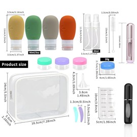 Juego de 18 Botellas De Viaje De Silicona, botellas a prueba de fugas de 3.4 onzas/90 ml con etiqueta botellas de viaje portátil, sin BPA, kit de viaje recargable, travel essentials (Estilo E)