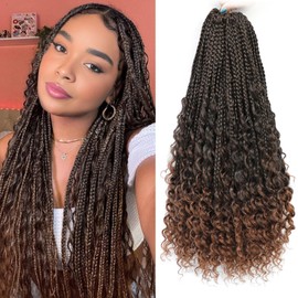 Yewell 9 Packs Goddess Box Braids Crochet Hair Boho Crochet Box Braids With Curly Ends Crochet Hair For Black Women, 24 Inch Pre Looped Bohemian Crochet Box Braids Hair (24Inch 9 Packs,T30#)