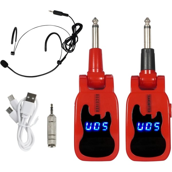 Branded Wireless Guitar System with Microphone Headset, UHF Wireless Headset