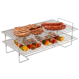 DcYourHome Universal Double Layer Stainless Steel Smoke Shelf, Griddle Warming Rack for Traeger and Other Wood Pellet Grills, Foldable Multipurpose Jerky Rack for Gas Grills Accessories