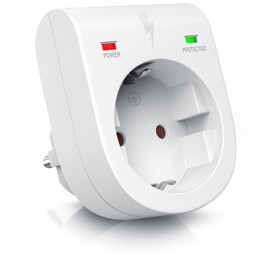 CSL - Überspannungsschutz Steckdose - Blitzschutz Adapter - Schuko Schutz-Adapter - bis zu 3500 W - IP 20 - integrierter Berührungsschutz - Überspannungsschutz mit LED-Funktionsanzeige