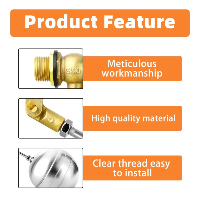 GASHER 1PCS 1/2" 304 Stainless Steel Float Ball Valve with
