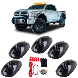 LBRST 5pcs Smoke Cab Light 9LED Amber Top Roof Running Cab Marker Lights Assembly +Wire Pack Compatible with Dodge Ram 1500 2500 3500 4500 5500 2003-2018 Pickup Trucks Roof Clearance Light