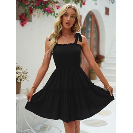 Ailsi Black Sundresses for Women 2025 Casual Smocked Sleeveless Graduation Knee Length Summer Sun Dress Mini(Small,Black)