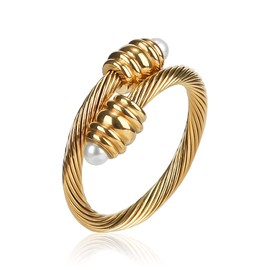 FOCUSTEEL Cable Ring, a Cuff Pearl Ring Designed to Fit Finger Circumference Between 70mm-90mm