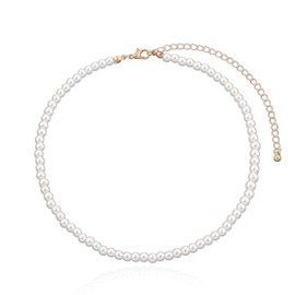 Ushiny Boho Imitation Pearl Necklace Simulated Vintage Festival Pearl Necklace Jewellery for Women and Girls, Pearl Metal, Pearl