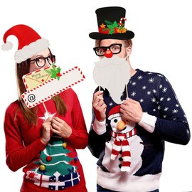 SUNBEAUTY 28 PCS Christmas Photo Booth Props Christmas Party Supplies Selfie Holiday Photo Booth Props Perfect for Family Gatherings, Parties & Holiday Events