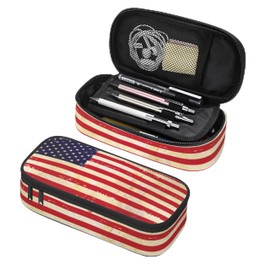 GOWRACOG American Flag Pencil Case for Student Boy Girl, Large Capacity Pen Bag with Zipper for School, Organizer For Home Desk Office Cosmetic Makeup Bag School Supplies