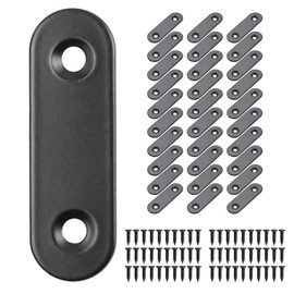 TOPPROS Pack of 30 Flat Corner Brace Plates Metal Joining Plates Connector Repair Bracket with Fixing Screws,(2 inchx0.6x0.08 inch), 2 Holes,Stainless Steel, Black