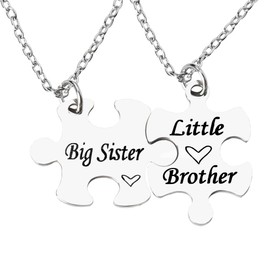 Little Brother Big Sister Gifts for Women Men Brother and Sister Matching Necklaces for Girls Boys Big Sister Birthday Gift from Little Brother Long Distance Gifts for Brother Puzzle Necklace for 2