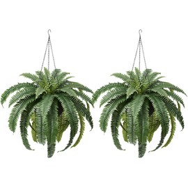 Verinatural 48" Artificial Boston Fern Hanging Plants with Basket - UV Resistant Fake Plant for Outdoor Indoor - Large Realistic Faux Greenery for Front Porch, Front Door, Patio Decor, Set of 2, VN142
