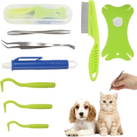 Tick Removal Tool 8 in 1 with Storage Box, Tick Tweezers, Flea Comb, Magnifying Glass, Dog Tick Remover Tool Tick Removal Kit Tick Removal Tool for Dogs Cats Pet Tick Comb (Tick Removal Tool 8 in 1)