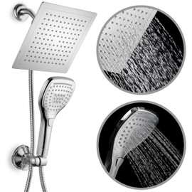 Dream Spa Ultra-Luxury 9" Rainfall Shower Head/Handheld Combo. Convenient Push-Button Flow Control Button for easy one-handed operation. Switch flow settings with the same hand! Premium Chrome | Dream Spa