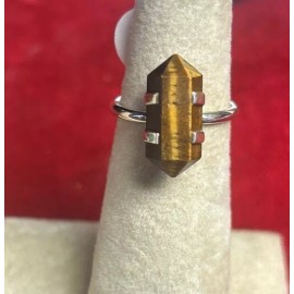 Natures Creations Stackable Tiger Eye crystal point sterling silver ring size 4