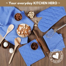 Native Fab 10-Piece Kitchen Set - 100% Cotton Dishcloths & Kitchen Towels, Heat Resistant Oven Mitts & Potholders, Soft, Absorbent & Durable, Great for Chefs Cooking, Baking, Everyday Use - Sky Blue