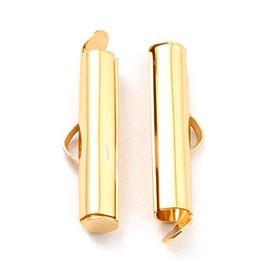 UNICRAFTALE Approximately 20 pieces 304 stainless steel sliding clasp at the end pipe buckle clasps, 18 carat gold-plated slider end caps, clasps, jewellery accessories, 20 mm long