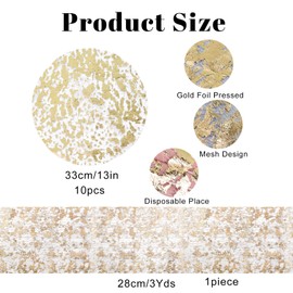 URROMA Meal Mat, 11Pcs Disposable Gold Placemats Set Dining Mat Gold Foil Grid Table Runner Sequin Glitter Foil Metallic Gold Thin Mesh Table Decor