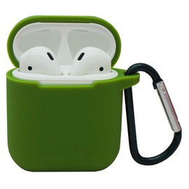 AirPods Case,with Keychain Easy Outdoors,HappyCover Thicken Shockproof 360° Protective Silicone Cover Skin with Integrated Dust Plug Compatible for Airpods Charging Case 2 & 1 (Olive Green)