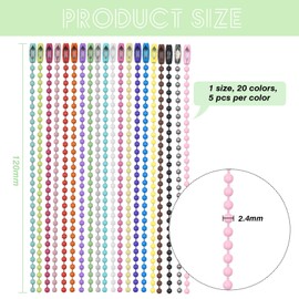TOAOB 100pcs Colored Ball Beads Chain 4.72 Inch Metal Hanging Chains Dog Tag Chain Ball Chains with Connectors for DIY Craft Jewelry Making Christmas Decoration