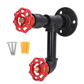 Tissting Industrial Pipe Red Handwheel Coat Hook Rack Heavy Duty Rustic Clothes Towel Holder Hanger Hat Robe Towel Wall Mounted Holder Hanger with Hardware for Home, Office(C Style)