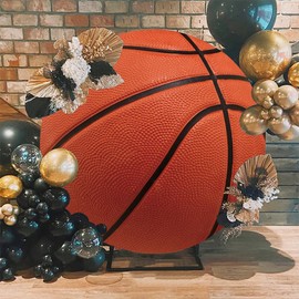DORCEV 7.2x7.2ft Basketball Round Backdrop Cover Polyester Basketball Sports Theme Party Photo Background Newborn Kids Boys Adults Birthday Party Portrait Sports Competition Decor Photo Booth Props