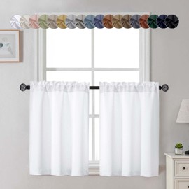 Gwine Short Curtains 30 Inch Length, Light Filtering Small Kitchen Window Curtains Tiers Over Sink, Half Window Treatments for Bathroom Basement Rod Pocket, 2 PCS, Each 30" Wx30 L, Pure White