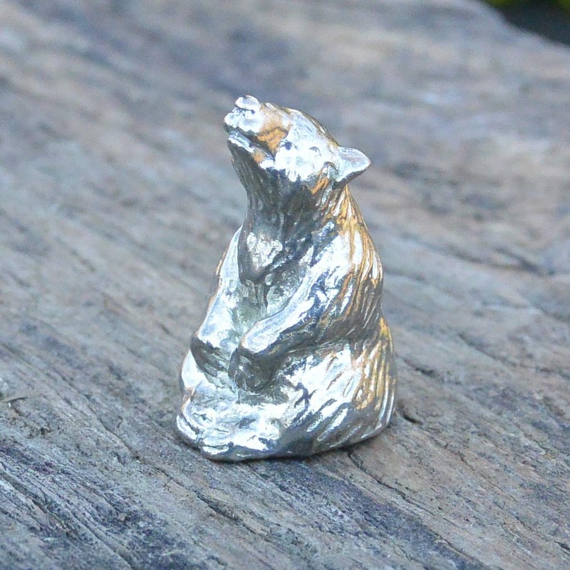 Sitting Bear Figurine, Grizzly Bear, Bear Gifts, Handcast, in Finest