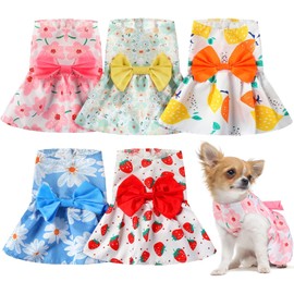 5 Pieces Dog Dresses for Small Dogs Girls Floral Puppy Dresses Pet Dog Princess Bowknot Dress Cute Doggie Summer Outfits Dog Clothes for Female Cat Small Pets, 5 Styles (Style 1, L)