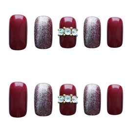 YONAIL Square Fake Nails Full Cover Glitter Short Press On Nails Acrylic False Nails Glue On Nails for Women Girls Artificial Nails Glue On Nails 24pcs/set