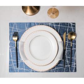 Euroca Cloth Placemats for Dining Table Woven Cotton Fabric Beautiful Design Place Mats Durable Table Mats Patio Table Mat Set (Blue Lines, Set of 4)