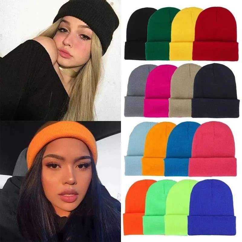 NYFASHION101 Unisex Plain Blank Long Knitted Cuff Beanie Cap, Red