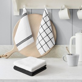 Artoid Mode Ring Spun Cotton Black Dishcloth Kitchen Towels, 12x12 Inch Ultra Soft Absorbent Quick Drying Household Cleaning Kitchen Rags Set of 4