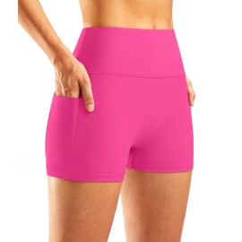 Pudolla Womens Swim Shorts High Waisted Bathing Bottom Shorts Tummy Control Board Swimsuit with Pockets(Rosy X-Large)