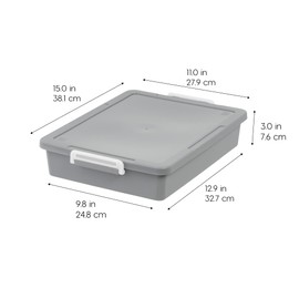 IRIS USA 6 Qt. Plastic Storage Bins with Lids, 2 Pack, Arts and Crafts Organizer, Organizing Bin for Home, Work, Paper, Office Supply, Flat Storage Container, Secure Latches, Stackable, Gray