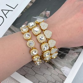 Gold Bracelets Set for Men Link Chain Bracelets for Women Diamond Cuban Link Bracelet Heart Bracelets Hip Hop Jewelry for Men Women Gift