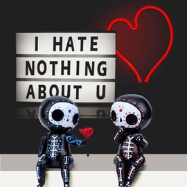 Figura de calavera de azúcar para pareja, figura de calavera de azúcar, manualidades de resina, linda estatua de calavera – Figura de esqueleto de cabeza de calavera, decoración del hogar, figuras coleccionables, estatuas de calavera regalos (C)