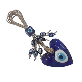 Perlin Nazar Boncuk Boncugu Heart Turkish Blue Evil Eye Wall Hanging 18 cm Ornament Amulet Decoration Home Decor Protection Blessing Gift Glass Beads Pendant for Car Home and Office