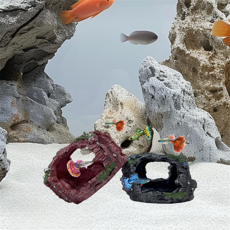 2 Pack Aquarium Broken Barrel Decor, Cichlids Guppy Small Fish