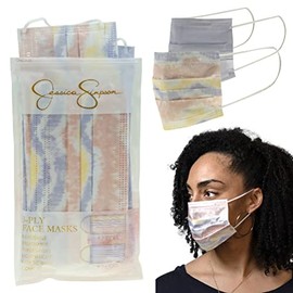 Jessica Simpson - 3Ply Disposable Face Masks | 10 Pack | Adjustable Nose Clip | High-Stretch Elastic Ear Loops | 3-Layered Fabric Mask | Non-Medical | One Size | Tie Dye & Solid Purple