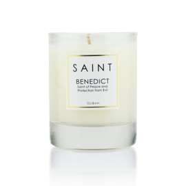SAINT Benedict Scented Votive Candle with Prayer, Prayer Coin, and Holy Oil, Saint of Peace and Protection from Evil, Soy Coconut Aromatherapy Candle with 15 Hour Burn Time