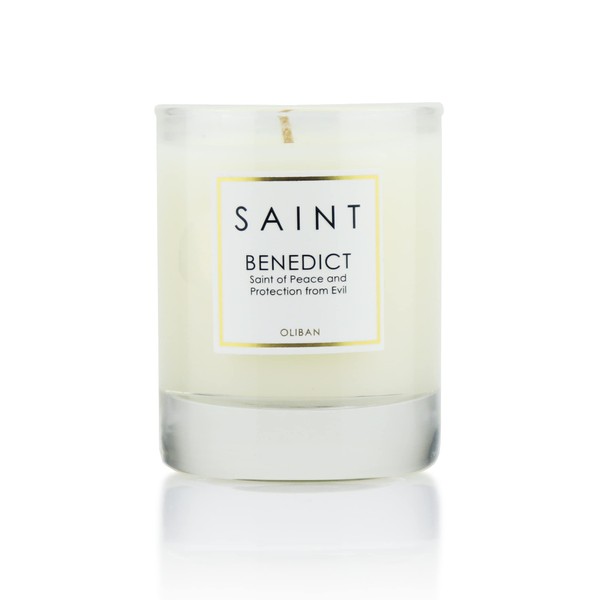 SAINT Benedict Scented Votive Candle with Prayer, Prayer Coin, and