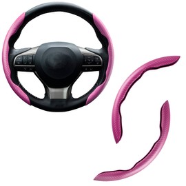Amiss Car Carbon Fiber Anti-Skid Steering Wheel Cover, Segmented Steering Wheel Protector, Butterfly Steering Wheel Cover, Universal 99% Car Wheel Cover Protector, Car Interior Accessories (Pink)
