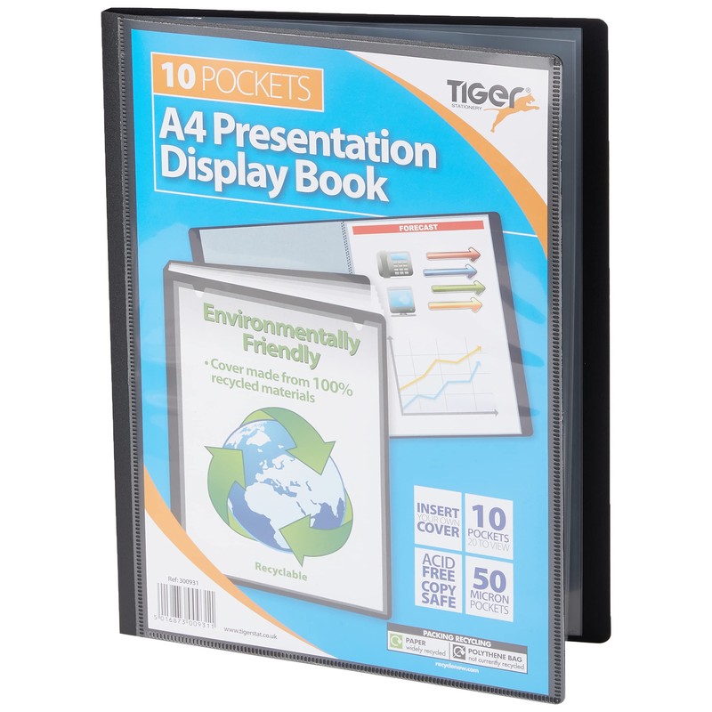 Tiger A4 black display book presentation folder - 10 pocket