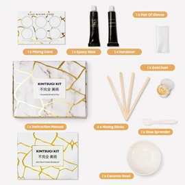 Laffair Kintsugi Repair Kit – Repair Ceramic Bowls with Gold Powder Resin Glue, Bring Japanese Art to Your Home – Kintsugi Kits Comes with a Practice Bowl and Cloth